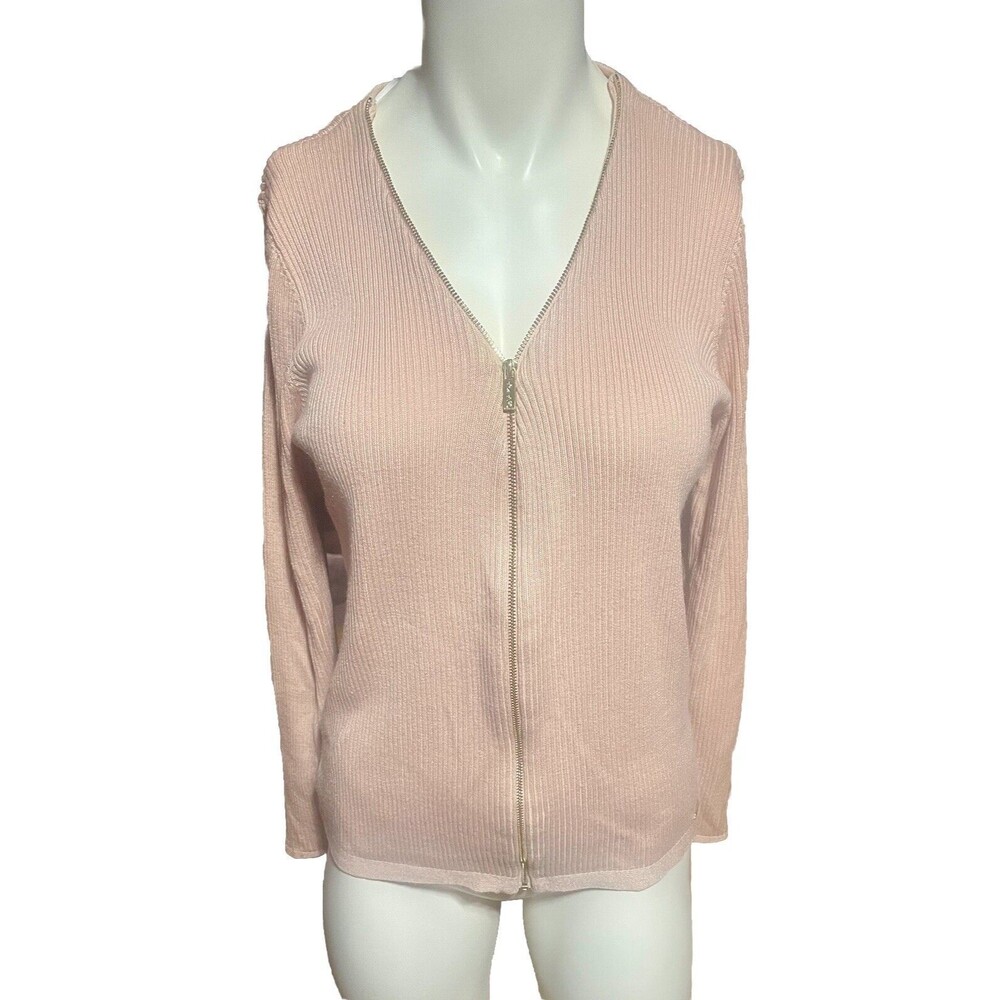 Calvin Klein Womens Size Small Pink Ribbed Full Zip Long Sleeve Cardigan Sweater